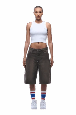 COATED DENIM SHORTS WASHED BROWN(Coated Denim Shorts Washed Brown) -6pm Season 1337x2005 6PM 0197 2500610 6PM ECOM LOOK 6 0374