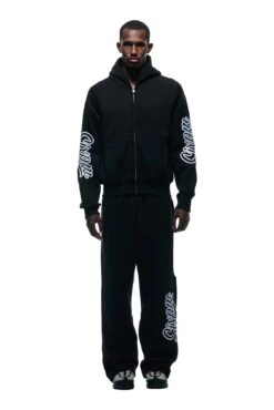 WAVE LOGO ZIP HOODIE BLACK(Zip Hoodie With Wave Logo Black)